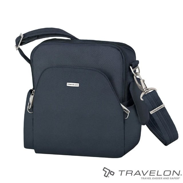 【Travelon】CLASSIC防盜斜側包(20X24X9cm)/單肩包.RFID識別系統/TL-42224 深藍✿30E010